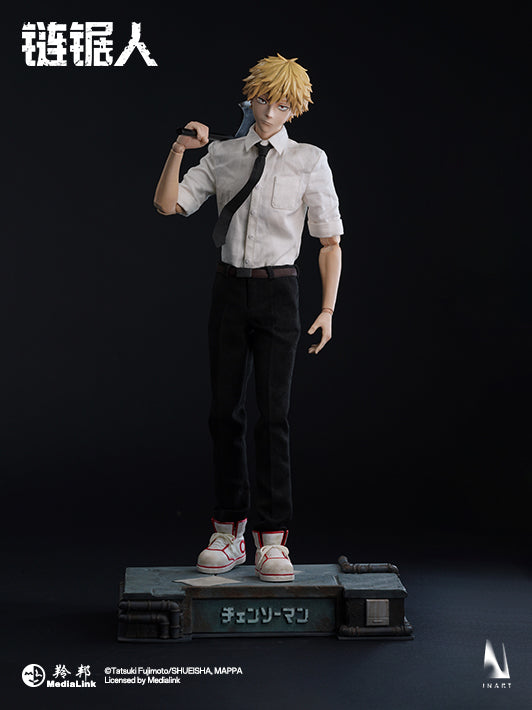 Poseable Denji figure in a dynamic attack stance with blood effects.