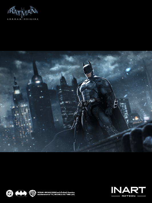 INART 1 12 arkham batman figure close-up showing expressive head sculpt, armor detail, and poseable action figure body