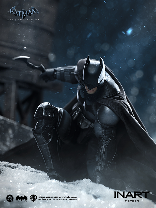INART 1 12 arkham batman figure detailed image showing Batarang weapon and sculpted action figure armor
