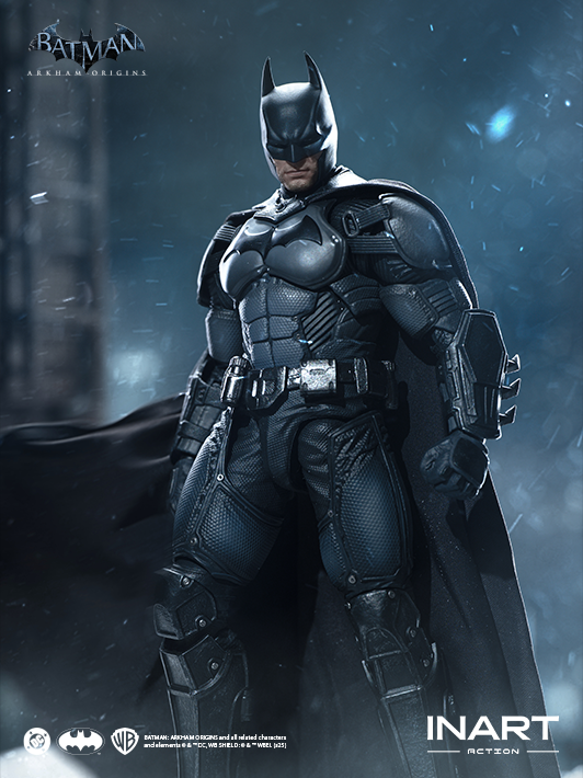 INART 1 12 arkham batman figure displayed with realistic head sculpt, flexible articulation, and dynamic action figure stance