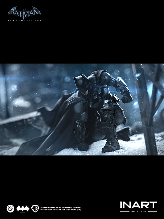 INART 1 12 arkham batman figure displayed with strong silhouette, detailed head sculpt, and flexible joints
