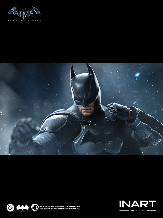 INART 1 12 arkham batman figure featuring detailed head sculpt, sharp cowl lines, flexible joints, action figure pose