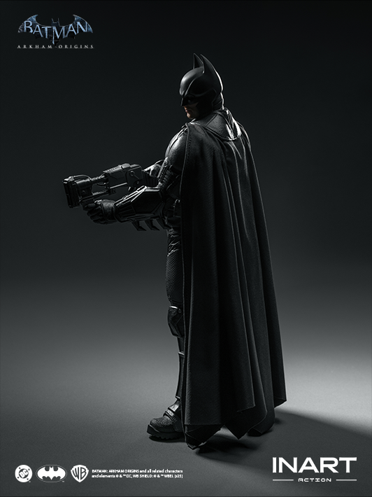 INART 1 12 arkham batman figure posed with Explosive Gel Gun, detailed head sculpt and flexible joints