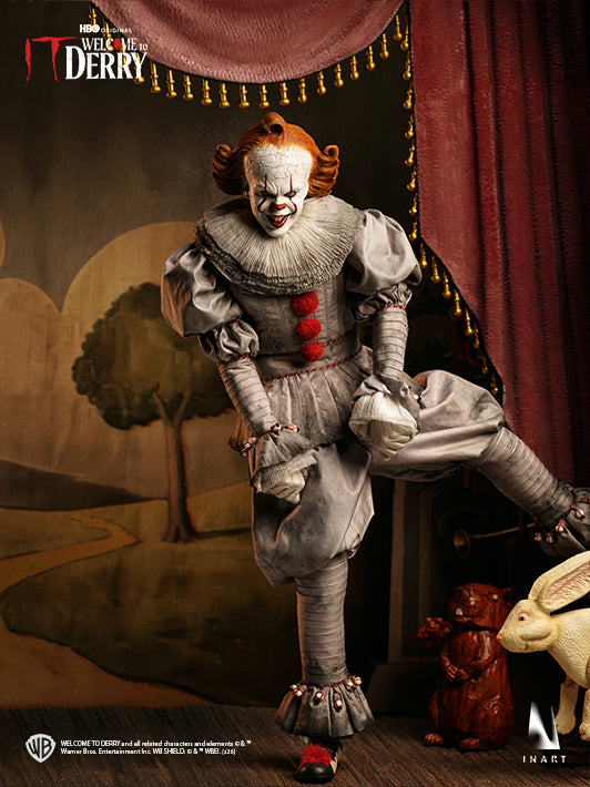 INART Pennywise collectible figure posed on a vintage circus stage