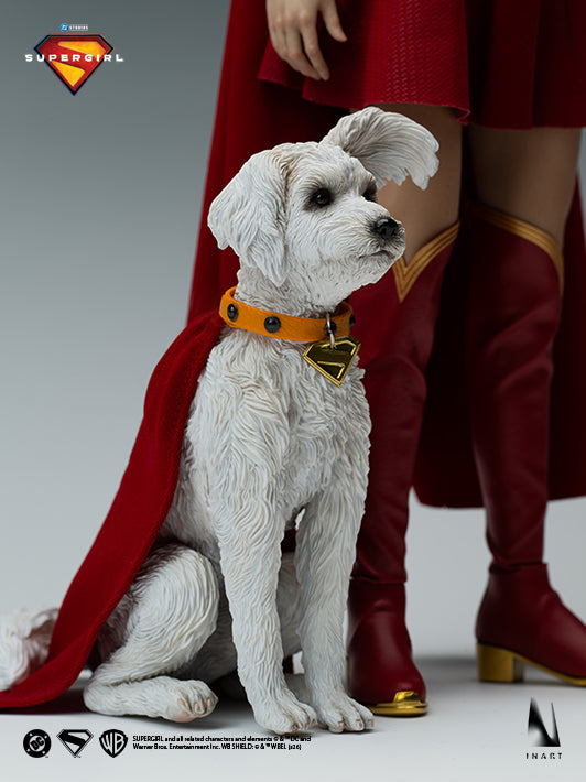 Krypto accessory with collar beside the INART Supergirl 1/6 collectible figure