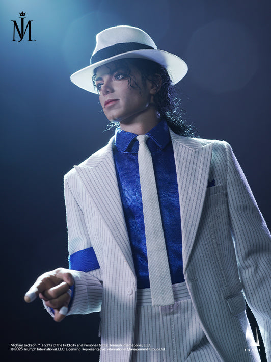 Sixth scale Michael Jackson action figure, posing with his iconic finger-pointing gesture