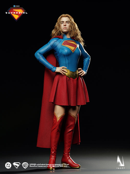 Supergirl 2026 1/6 figure hands-on-hips pose with blue suit and red skirt