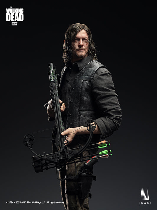 daryl collectible figure in 1 6 scale with tactical leather vest knife and crossbow showing facial scar