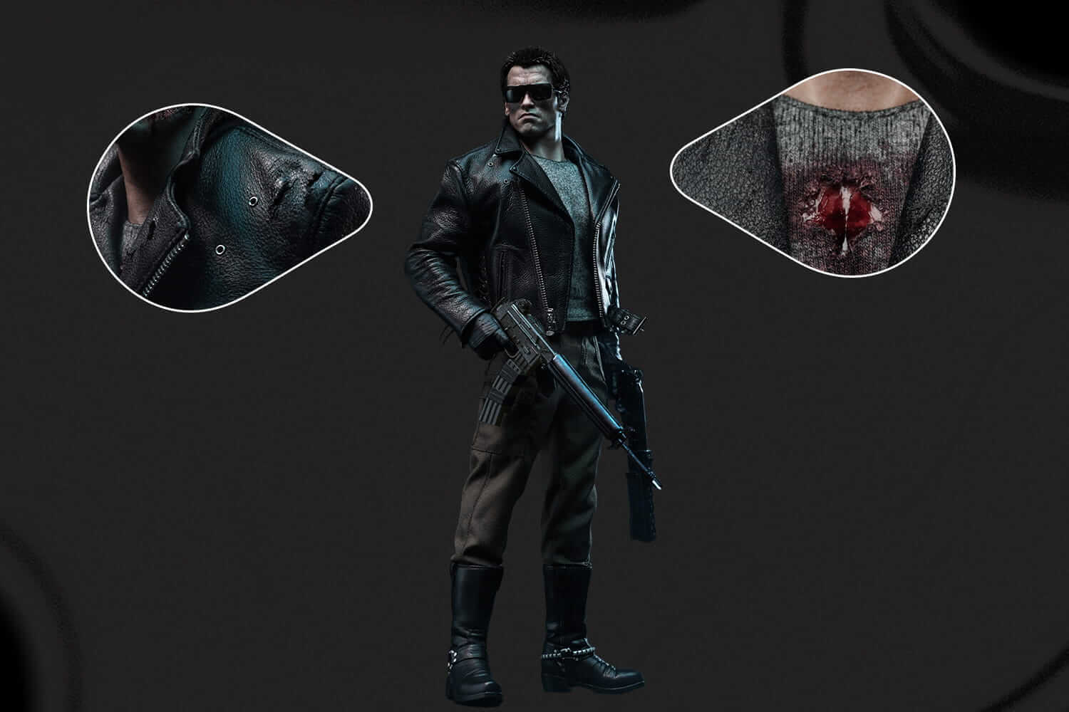 inart Geniue Leather Jacket with Damage and Blood Stained Details of the terminator t800 sixth collectible figure