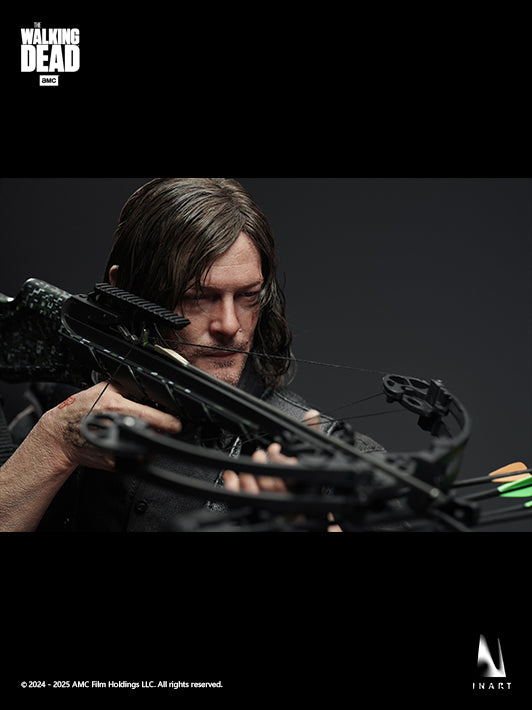 inart highly detailed daryl figure in 1 6 scale with rooted hair scars on face and tactical outfit holding a crossbow