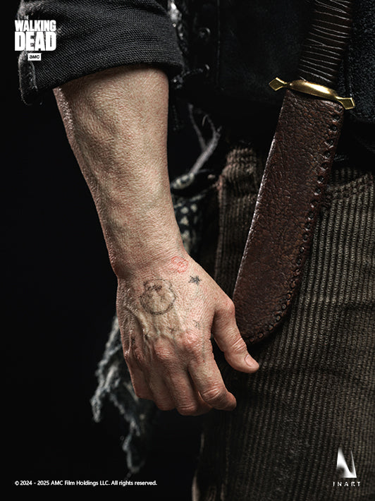 1 6 scale daryl collectible figure with detailed tattooed hands leather vest and rooted hair holding weapons