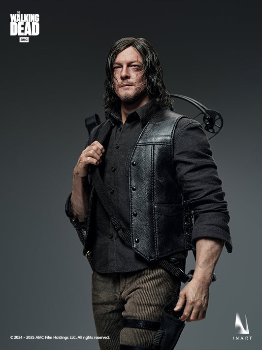 1 6 scale daryl collectible figure with leather vest crossed arms holding knife and crossbow with tattoo details