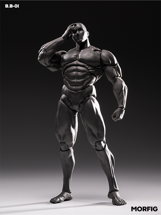 INART 1 12 grey male body with sculpted muscle definition and flexible articulation