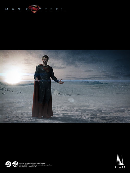INART Man of Steel Superman figure standing in a snowy landscape with one hand extended