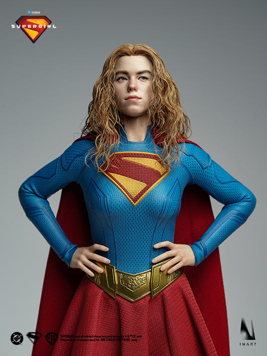 INART Supergirl 1/6 figure front portrait with hands on hips and red cape