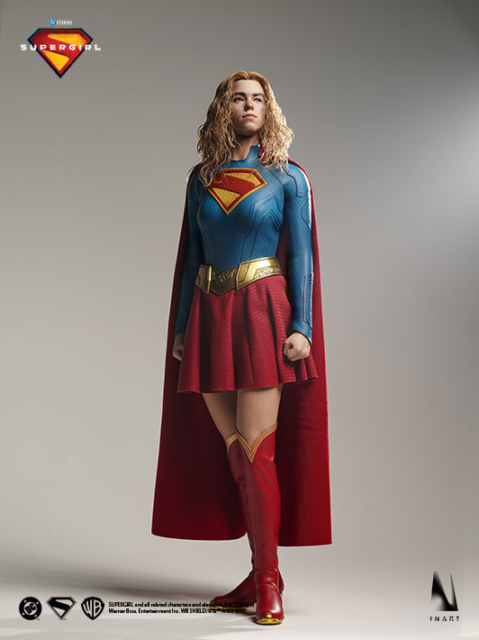 INART Supergirl 1/6 figure full-body front view in blue suit and red cape