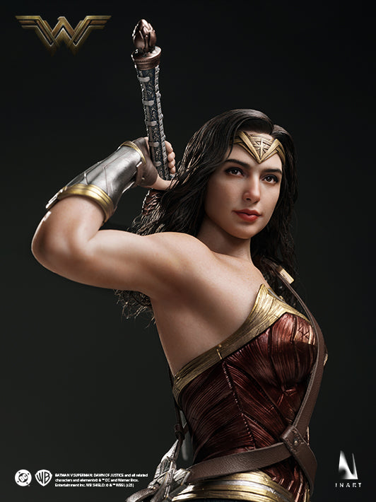 INART Wonder Woman action figure showcasing detailed armor, heroic pose, and likeness to Gal Gadot movies