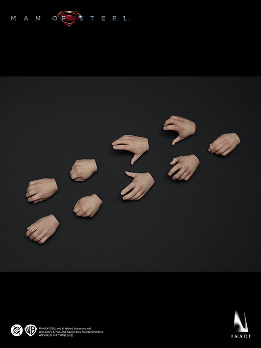 Nine interchangeable hand accessories included with the INART Man of Steel Superman collectible figure