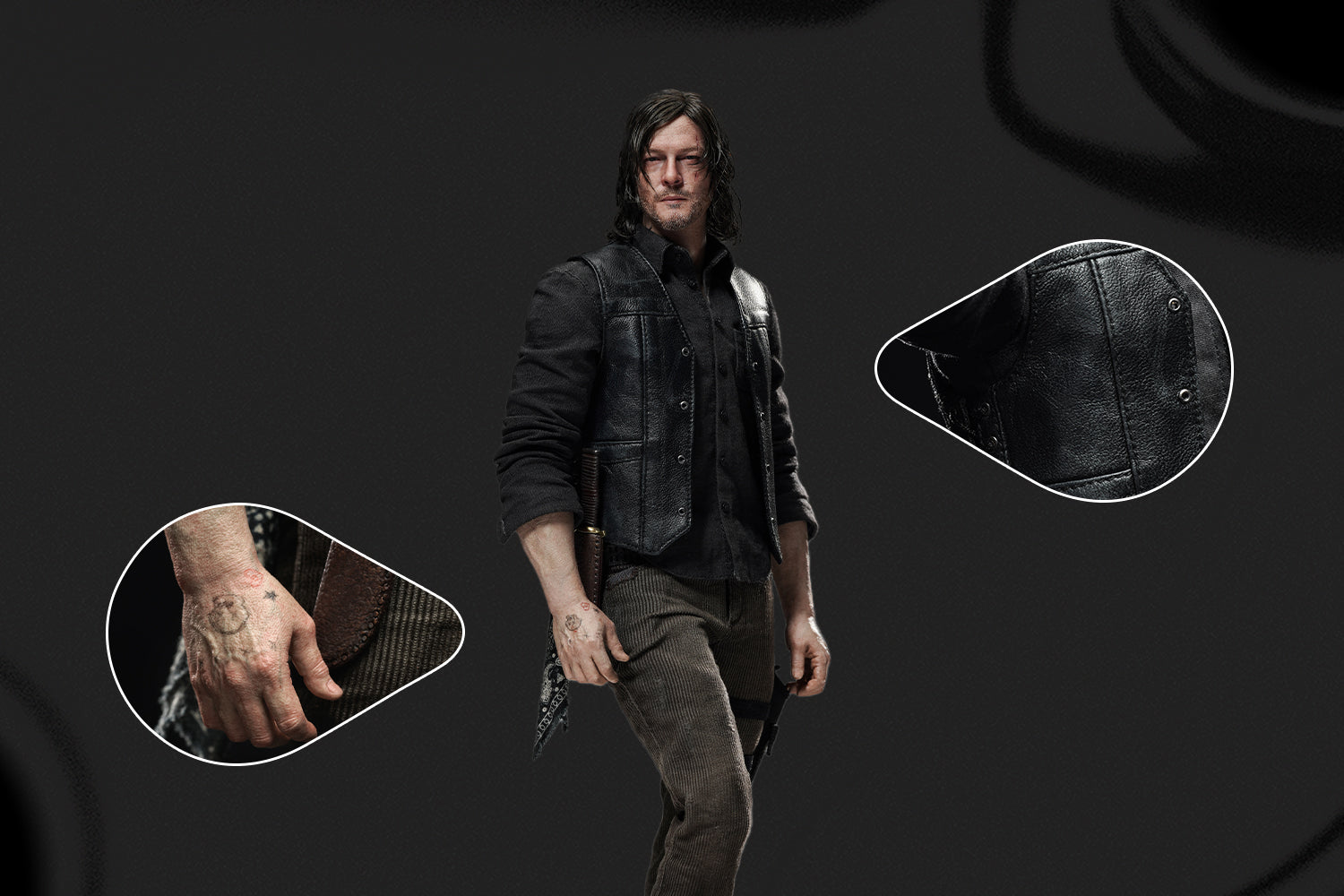 inart 1 6 daryl figure has a genuine leather vest paired and daryl's iconic right-hand tattoo